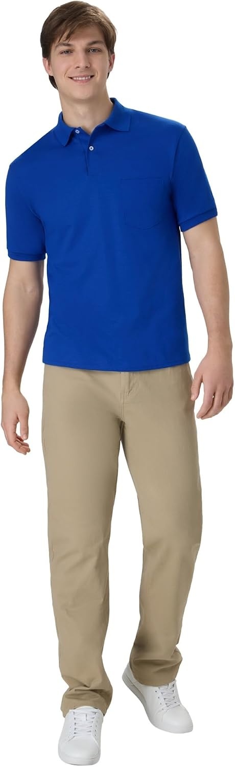 image:imageHanes Mens Short Sleeve Jersey Pocket Polo Pack of 2Deep Royal
