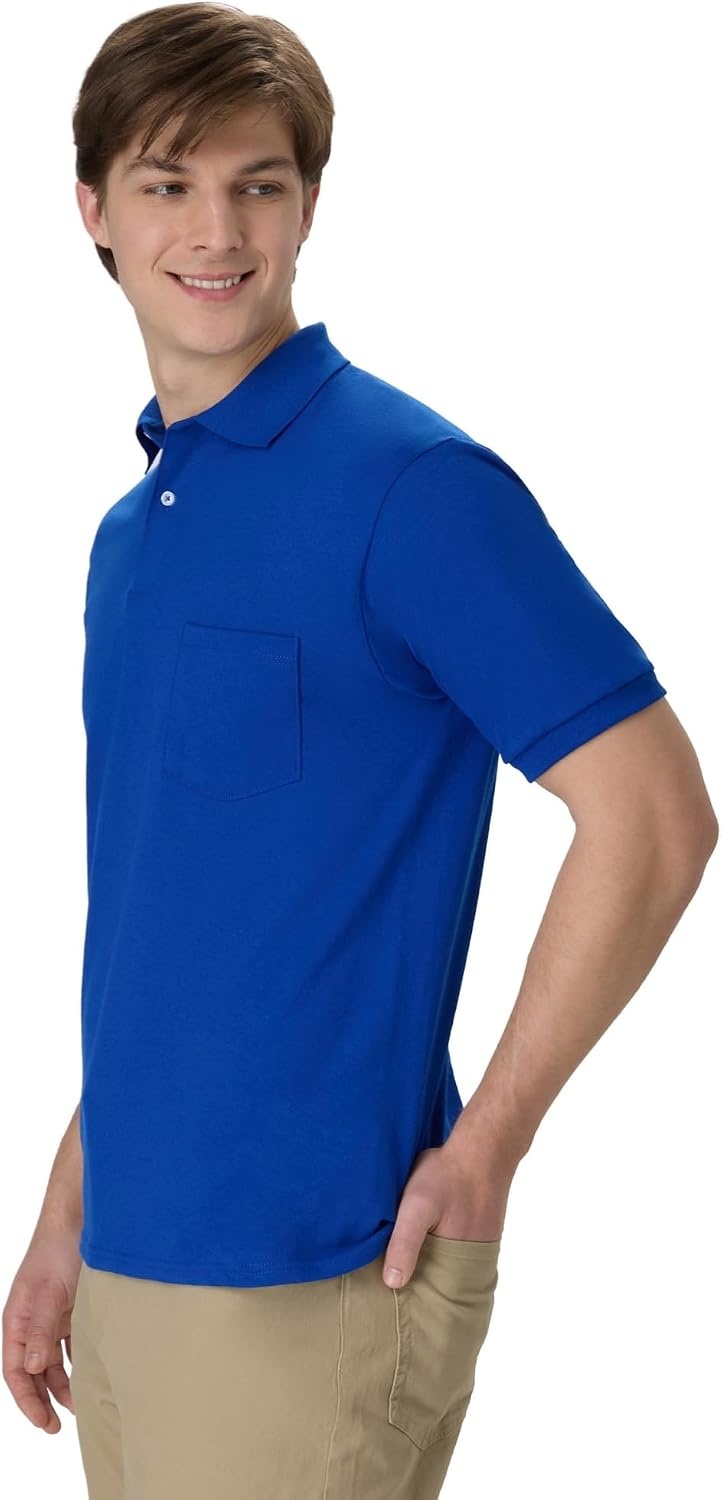 image:imageHanes Mens Short Sleeve Jersey Pocket Polo Pack of 2Deep Royal