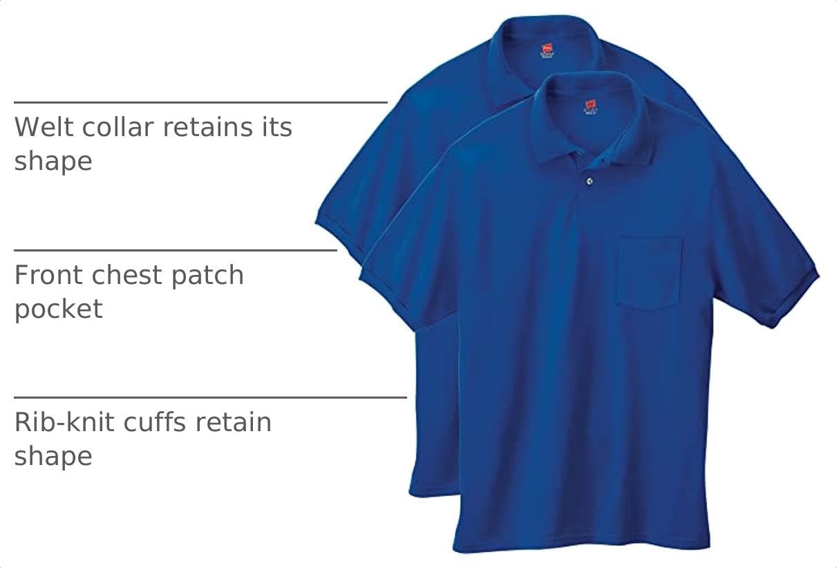 image:imageHanes Mens Short Sleeve Jersey Pocket Polo Pack of 2Deep Royal