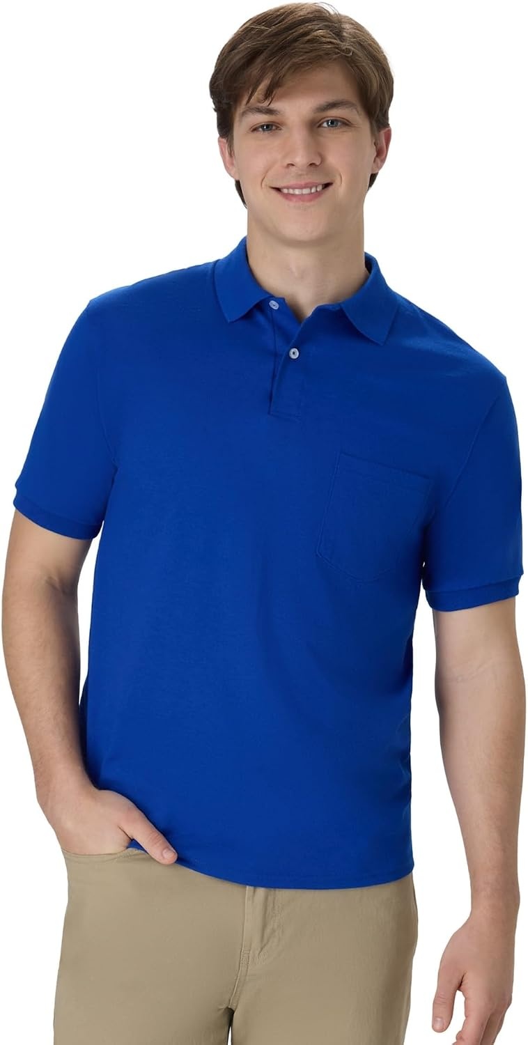 image:imageHanes Mens Short Sleeve Jersey Pocket Polo Pack of 2Deep Royal