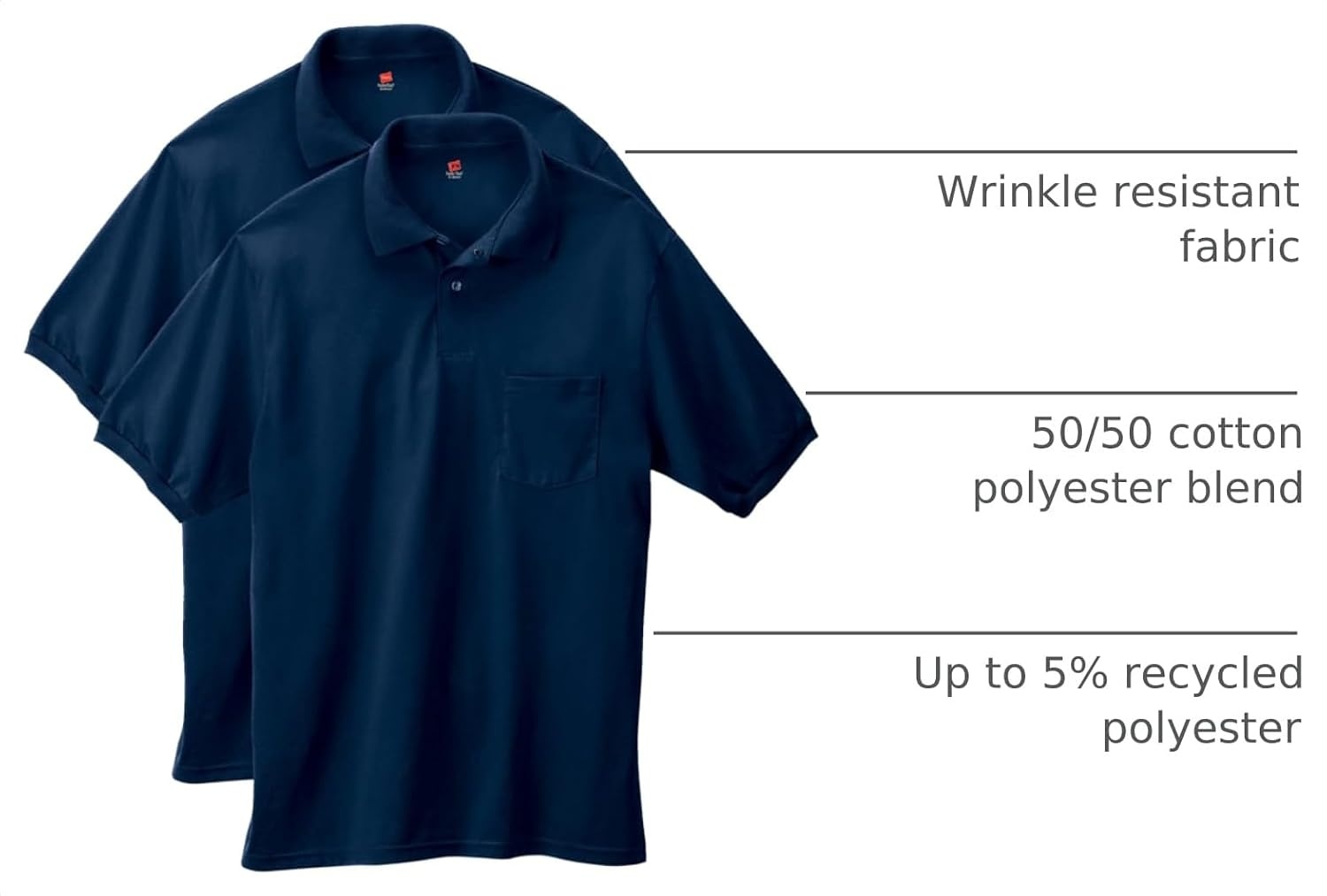 image:imageHanes Mens Short Sleeve Jersey Pocket Polo Pack of 2Navy