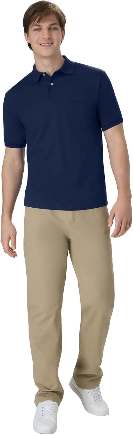 image:imageHanes Mens Short Sleeve Jersey Pocket Polo Pack of 2Navy