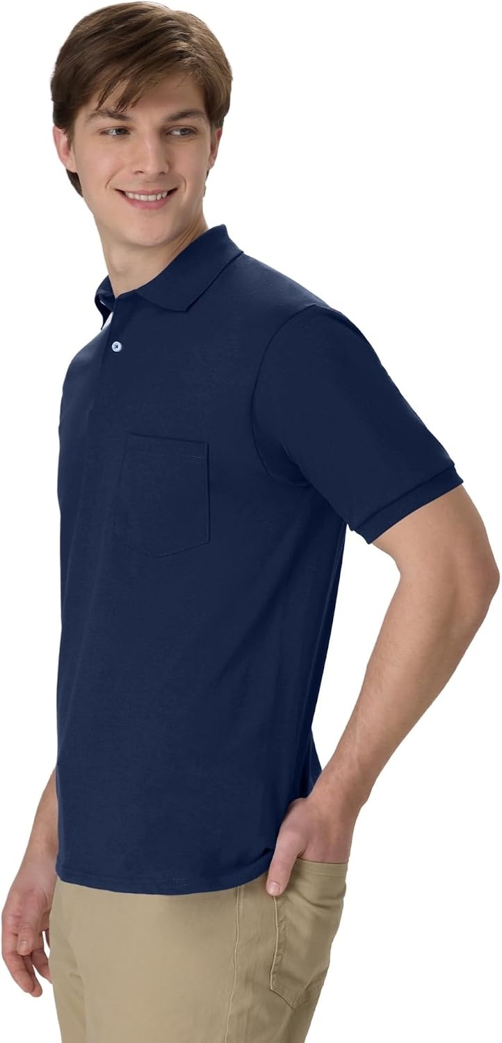 image:imageHanes Mens Short Sleeve Jersey Pocket Polo Pack of 2Navy