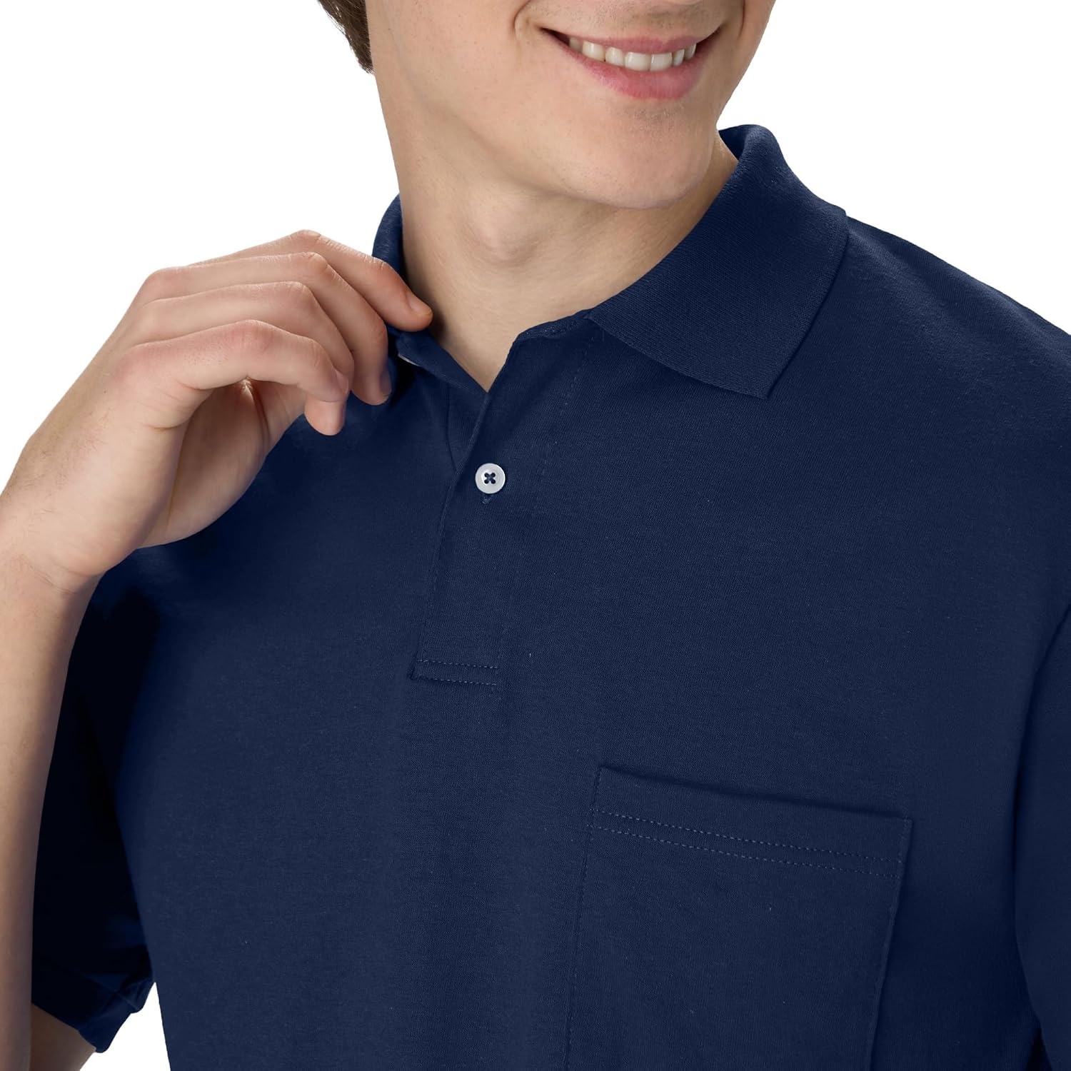 image:imageHanes Mens Short Sleeve Jersey Pocket Polo Pack of 2Navy
