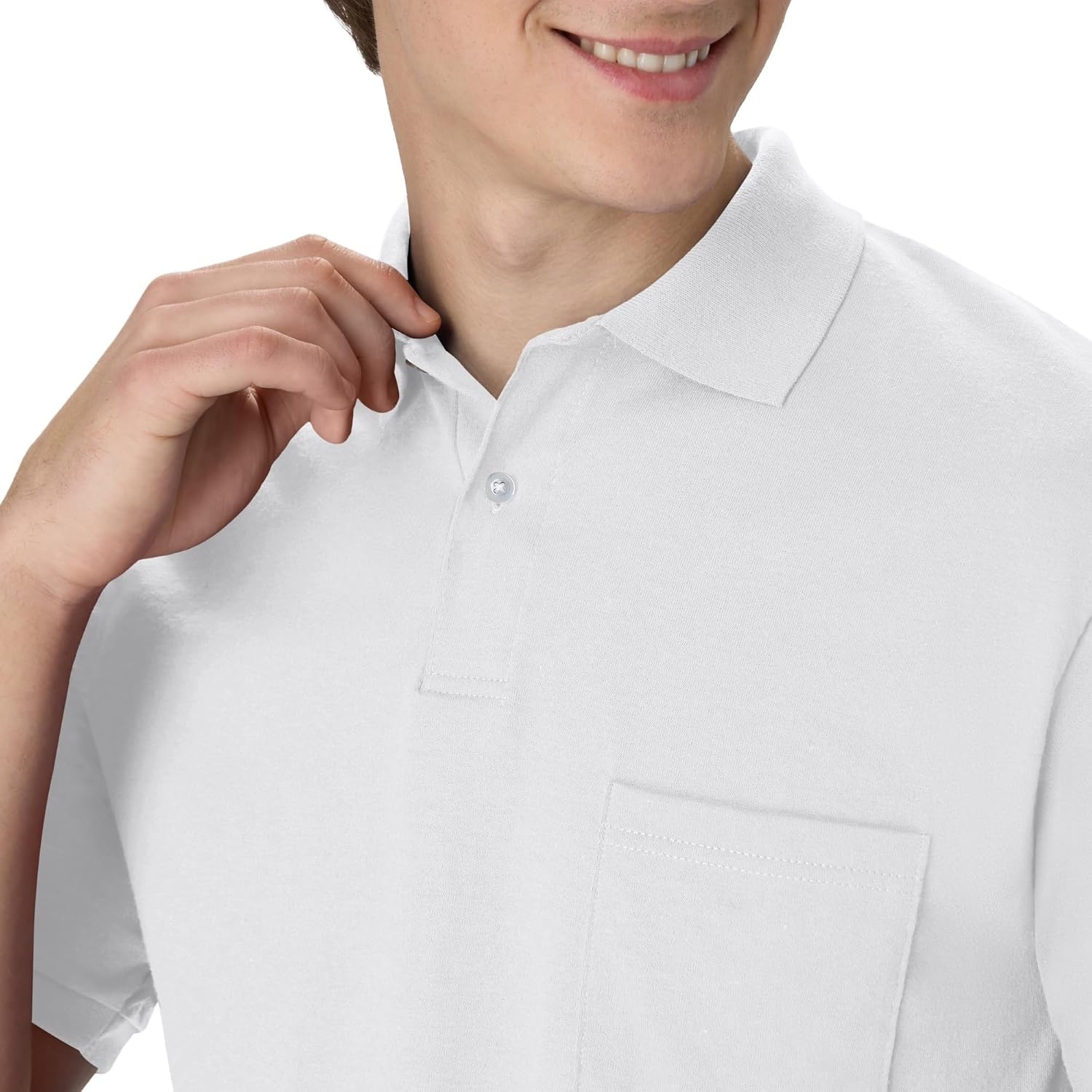 image:imageHanes Mens Short Sleeve Jersey Pocket Polo Pack of 2White
