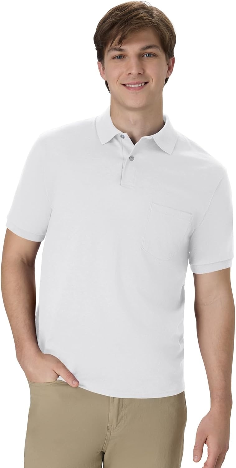 image:imageHanes Mens Short Sleeve Jersey Pocket Polo Pack of 2White