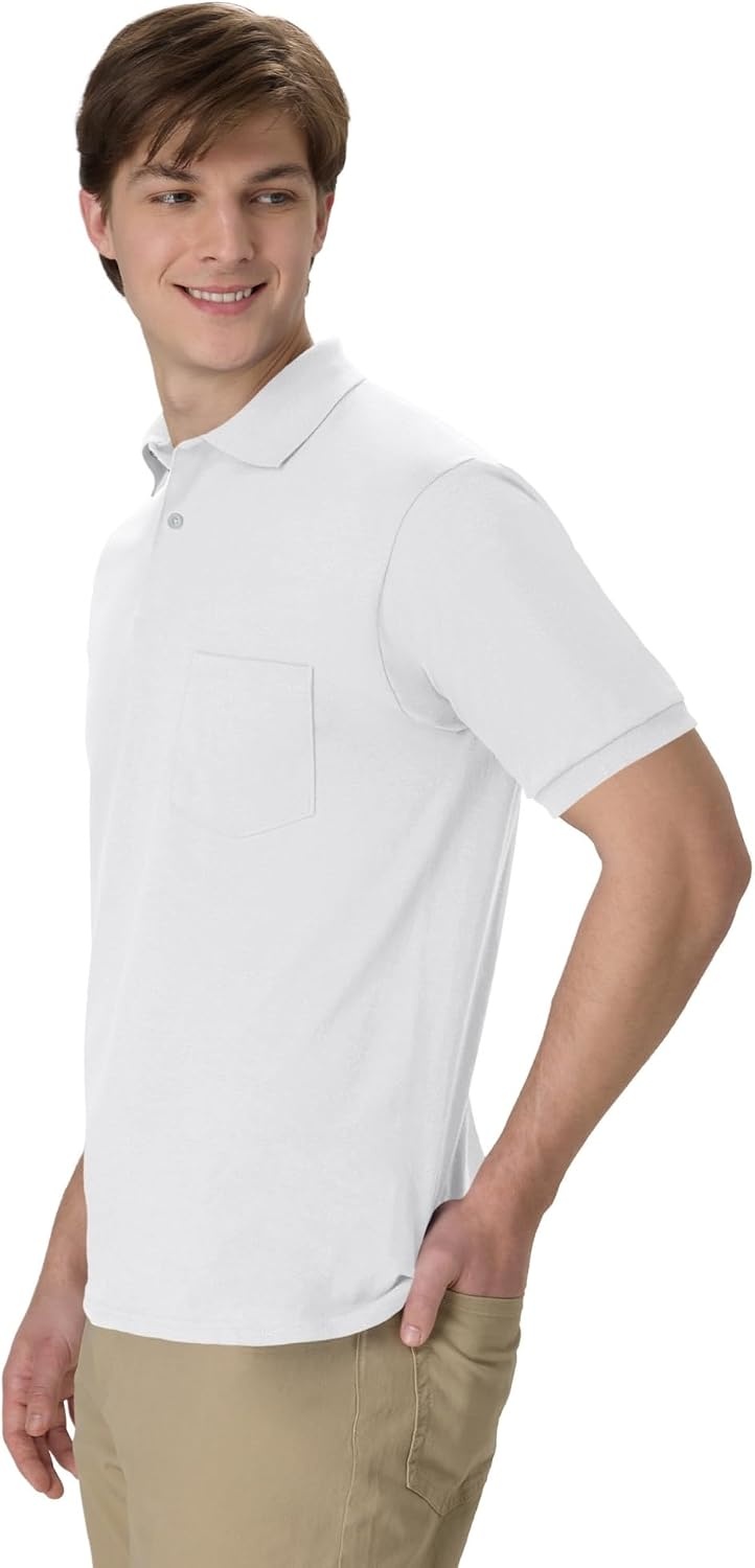 image:imageHanes Mens Short Sleeve Jersey Pocket Polo Pack of 2White