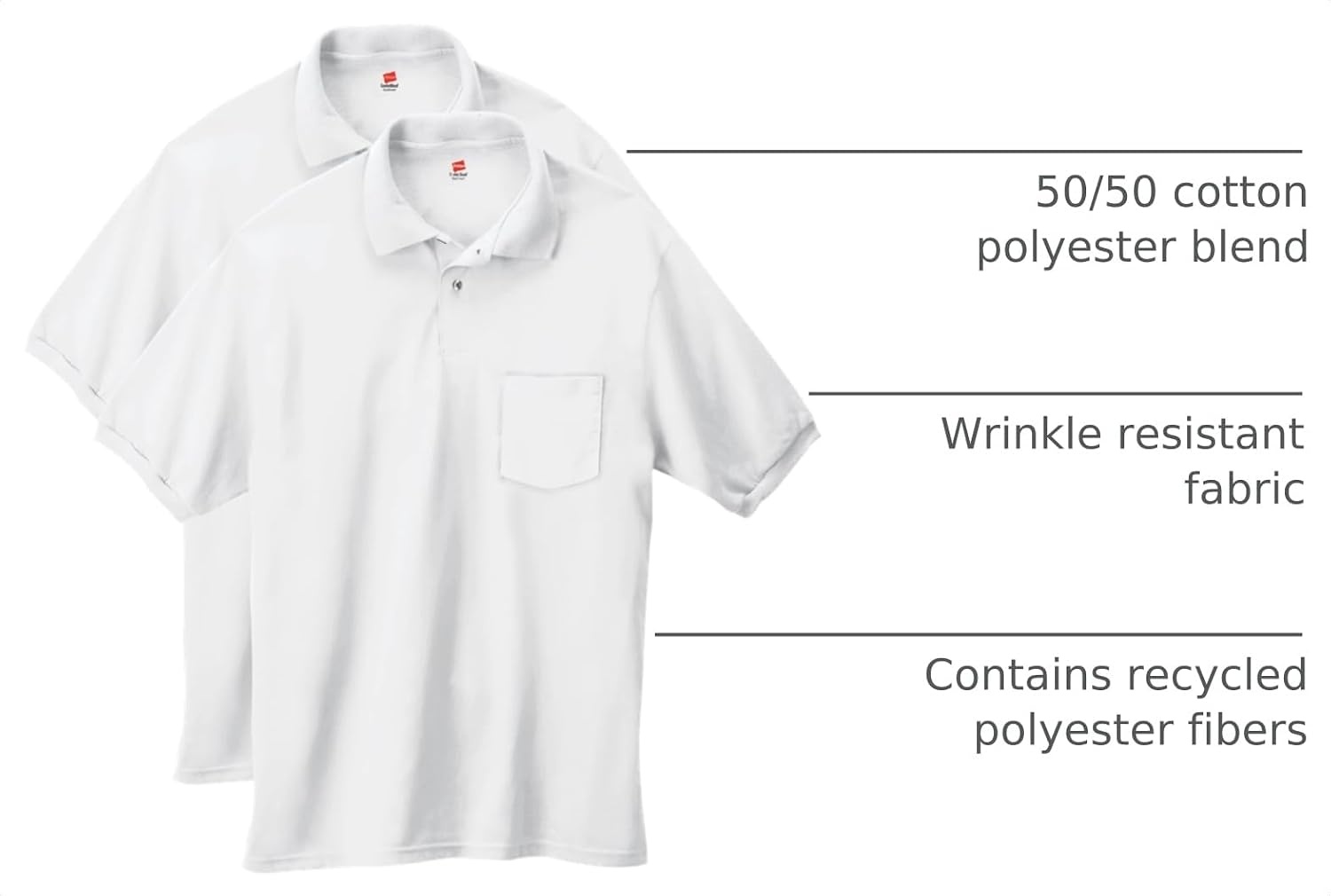 image:imageHanes Mens Short Sleeve Jersey Pocket Polo Pack of 2White
