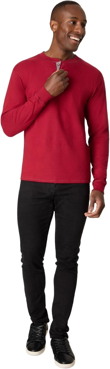 image:imageHanes Mens TShirts Mens Beefyt Henley Shirts Mens Cotton Long Sleeve ShirtsBurnt Brick