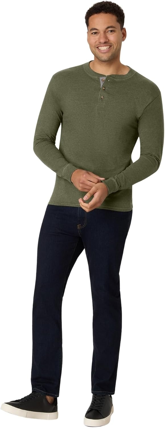 image:imageHanes Mens TShirts Mens Beefyt Henley Shirts Mens Cotton Long Sleeve ShirtsCamouflage Green Htr