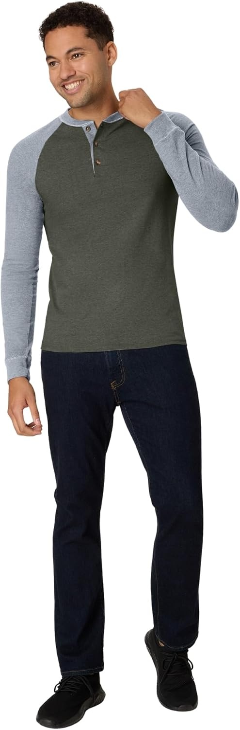 image:imageHanes Mens TShirts Mens Beefyt Henley Shirts Mens Cotton Long Sleeve ShirtsCamouflage GreenOxford Gray