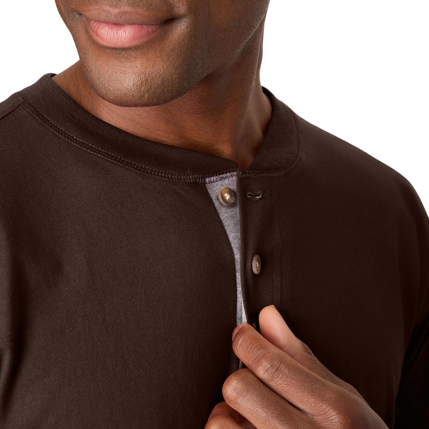 image:imageHanes Mens TShirts Mens Beefyt Henley Shirts Mens Cotton Long Sleeve ShirtsDark Truffle