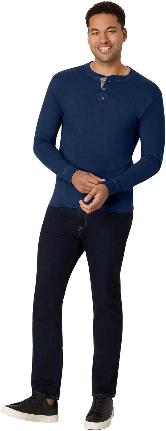image:imageHanes Mens TShirts Mens Beefyt Henley Shirts Mens Cotton Long Sleeve ShirtsNavy Heather