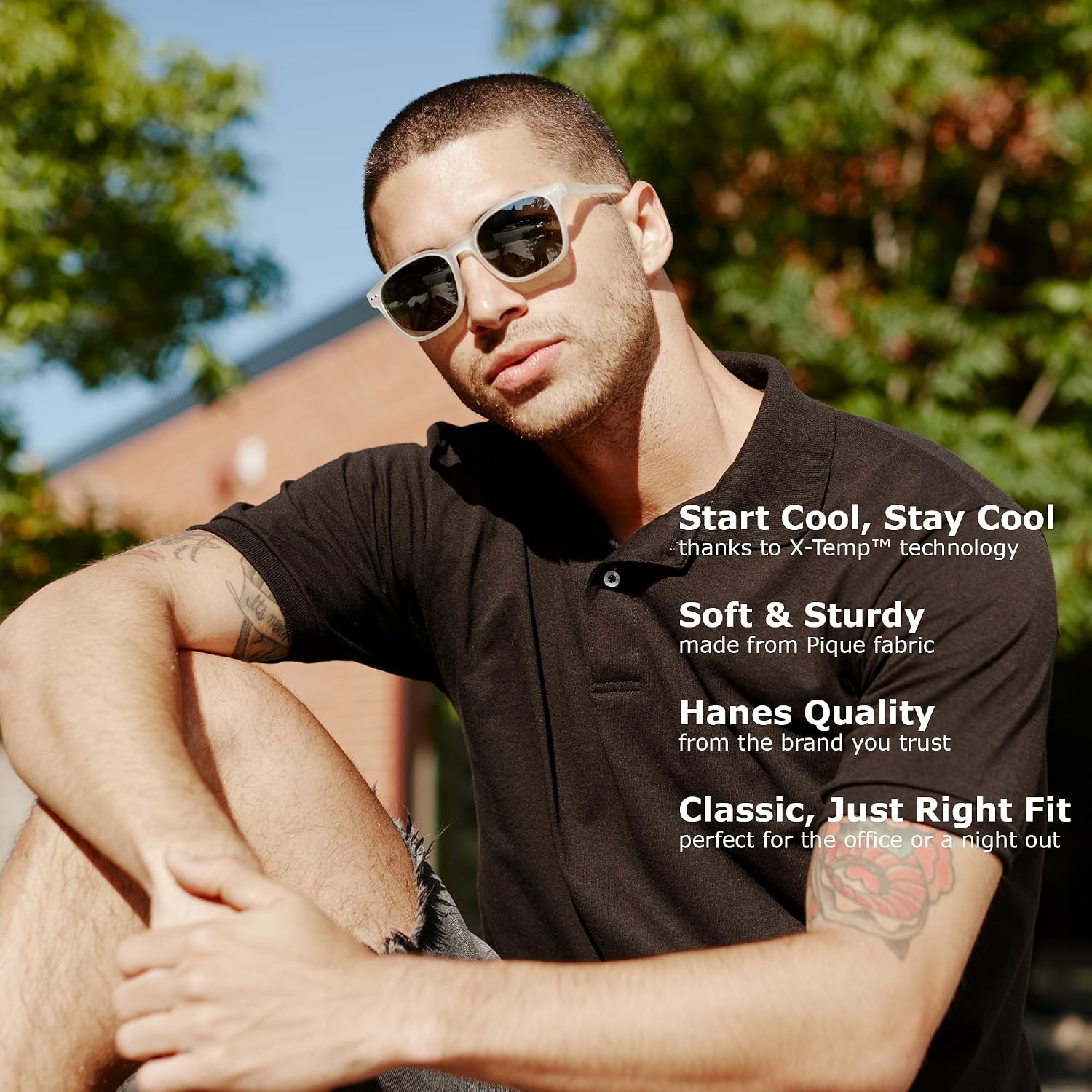 image:imageHanes Mens XTemp Short Sleeve Polo Shirt Midweight Mens ShirtDeep Forest