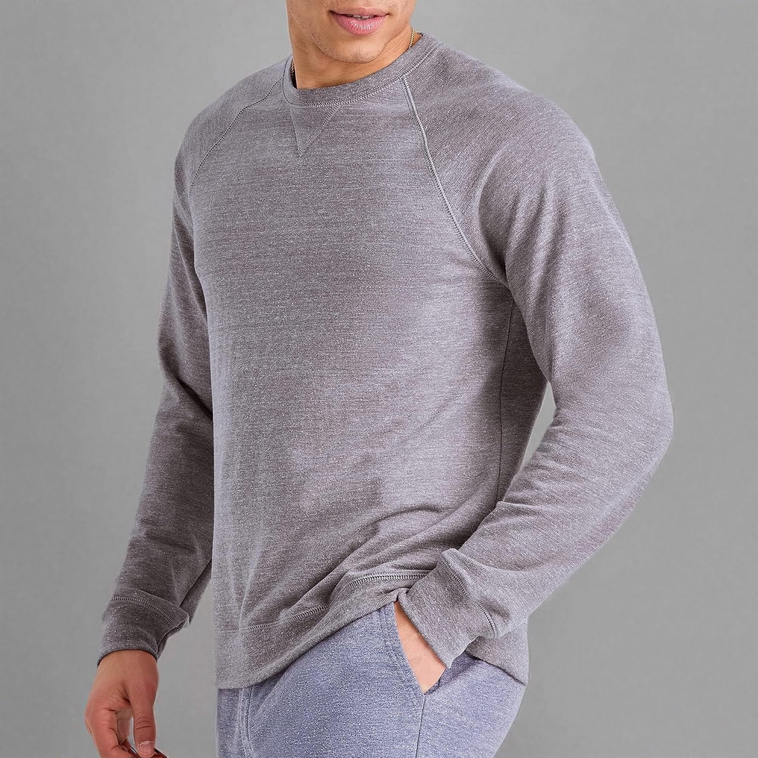 image:imageHanes Originals Mens French Terry Sweatshirt TriBlend Crewneck Sweatshirt for MenBlack 50r Pe Heather