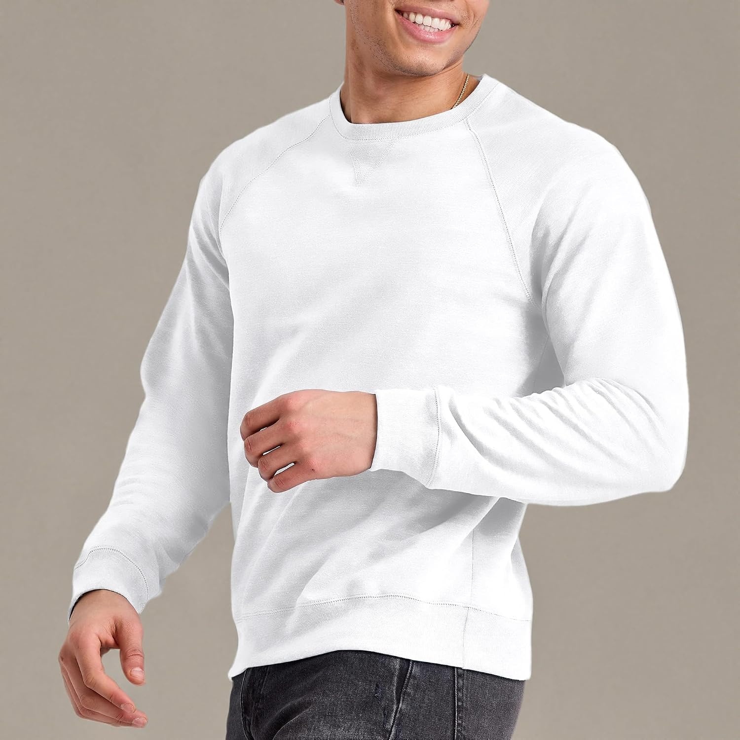 image:imageHanes Originals Mens French Terry Sweatshirt TriBlend Crewneck Sweatshirt for MenWhite