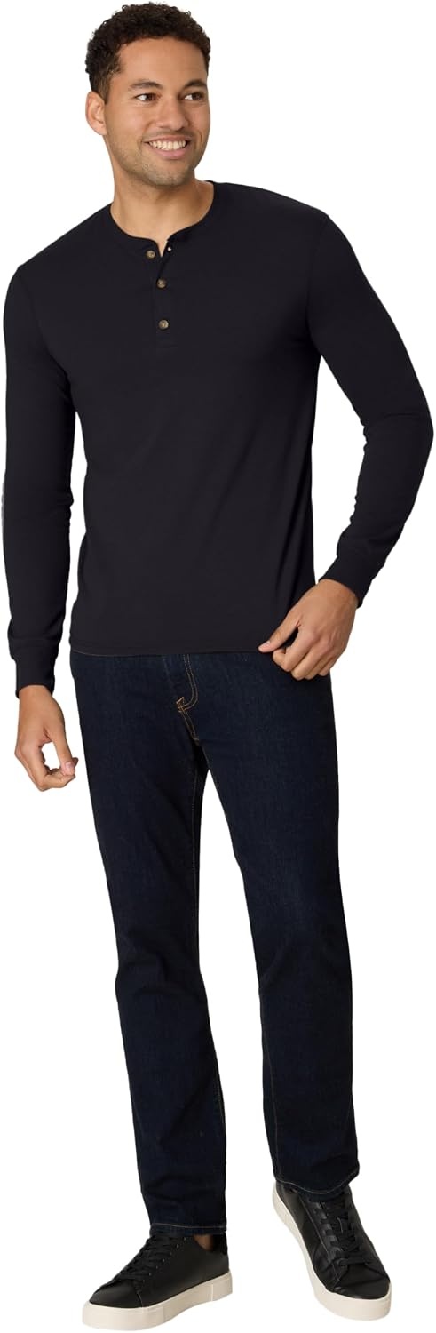 image:imageHanes Originals Mens TriBlend Long Sleeve Henley TShirt Lightweight Long Sleeve TeeBlack