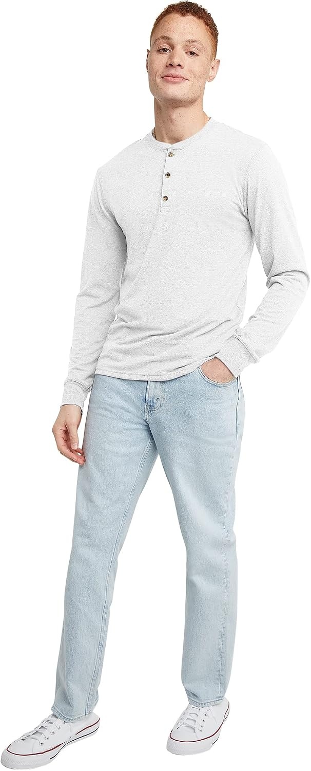 image:imageHanes Originals Mens TriBlend Long Sleeve Henley TShirt Lightweight Long Sleeve TeeEco White