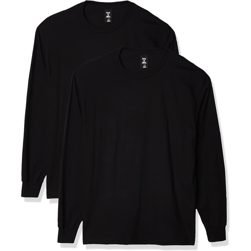 image:imageHanes Mens Beefy Long Sleeve Shirt 1 or 2 PackBlack 2 Pack