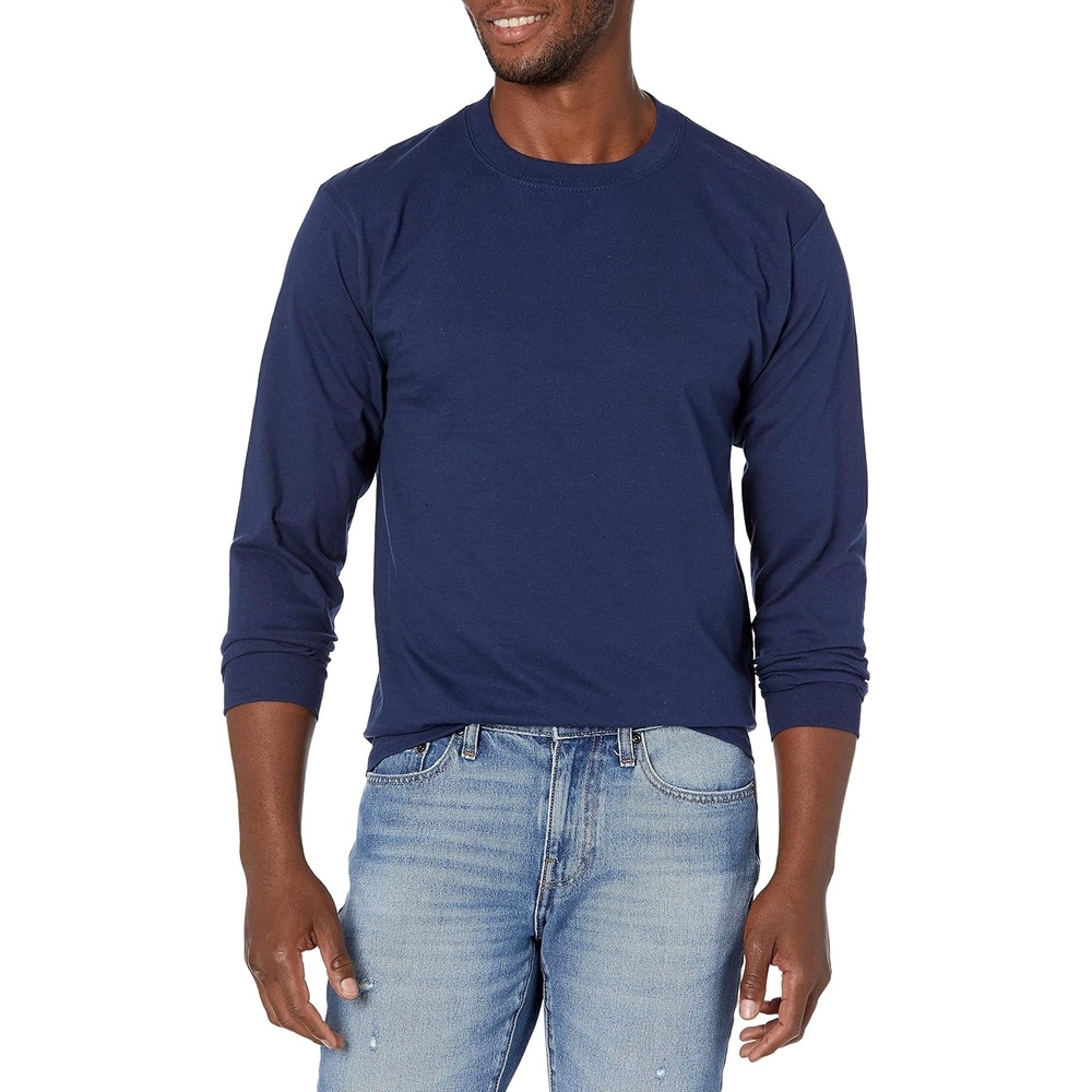 image:imageHanes Mens Beefy Long Sleeve Shirt 1 or 2 PackNavy 1 Pack