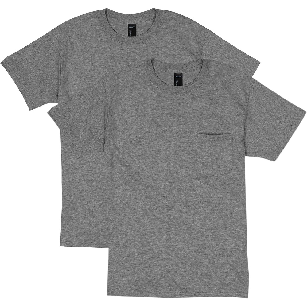 image:imageHanes Mens Beefyt Pocket Heavyweight Cotton Pocket Tee for Men FullCut TShirt 1 Or 2 PackCharcoal Heather 2 Pack