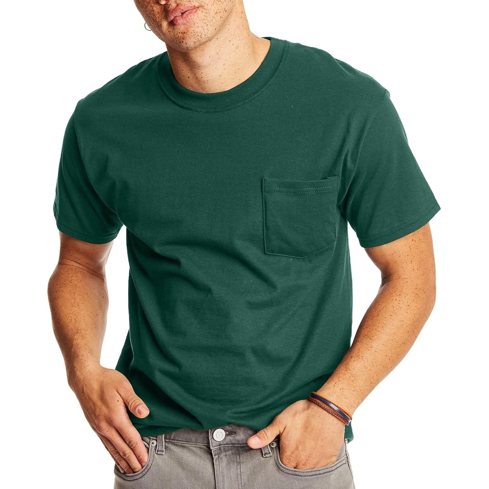 image:imageHanes Mens Beefyt Pocket Heavyweight Cotton Pocket Tee for Men FullCut TShirt 1 Or 2 PackDeep Forest 1 Pack