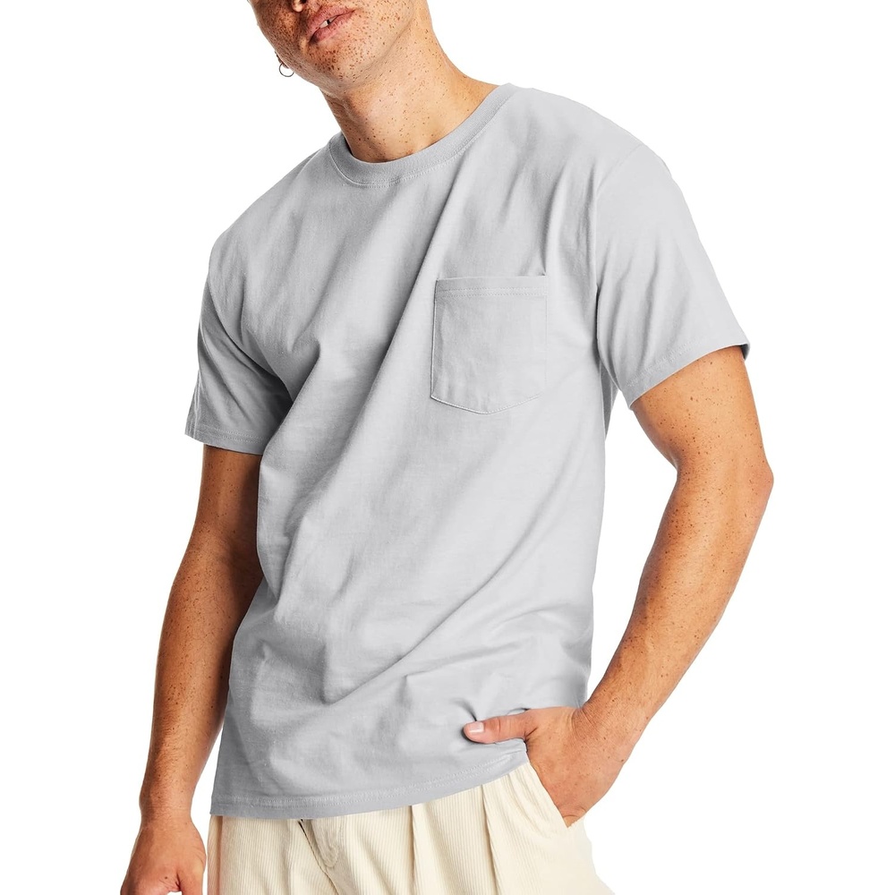 image:imageHanes Mens Beefyt Pocket Heavyweight Cotton Pocket Tee for Men FullCut TShirt 1 Or 2 PackLight Steel 1 Pack