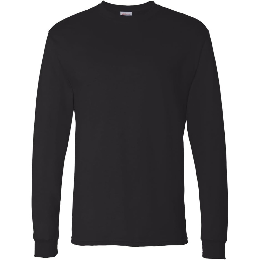 image:imageHanes Mens Essentials LongSleeve TShirt Crewneck Cotton TShirts for Men 2PackBlack 2 Pack