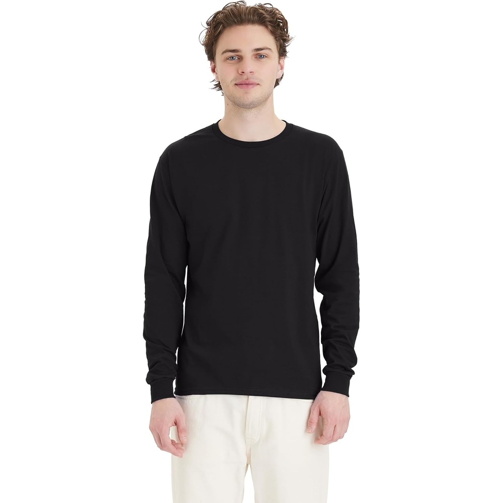 image:imageHanes Mens Essentials LongSleeve TShirt Crewneck Cotton TShirts for Men 2PackBlack 4 Pack