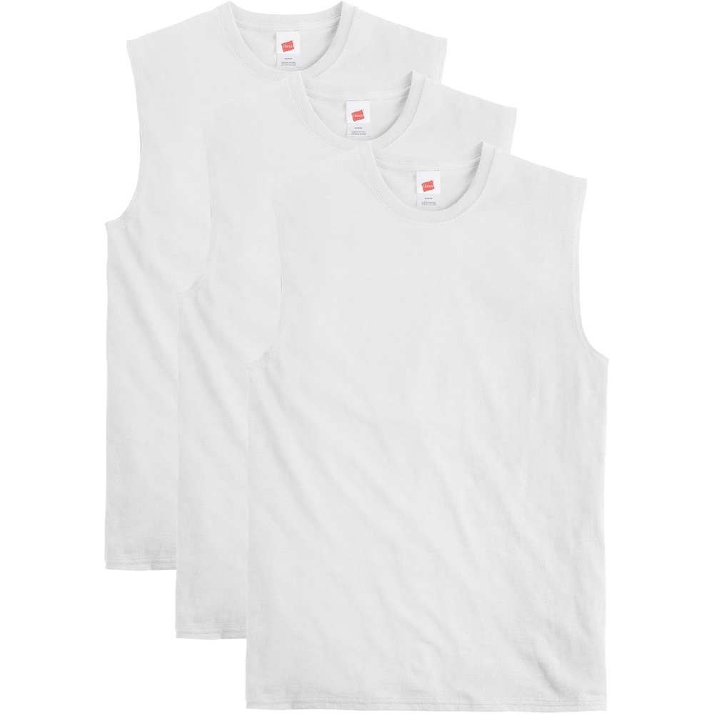 image:imageHanes Mens Essentials Midweight Muscle TShirt Pack Cotton Muscle Tank Shirts 3PackWhite