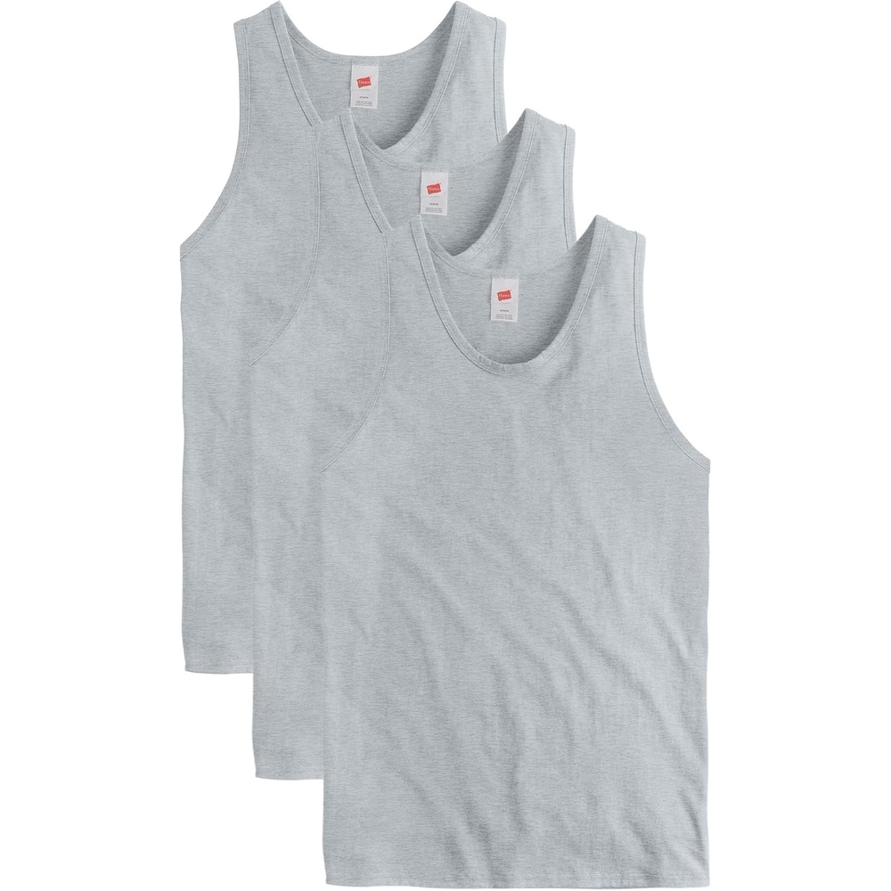 image:imageHanes Mens Essentials Tank Top Pack Midweight Cotton Tanks Sleeveless Shirts 3PackLight Steel