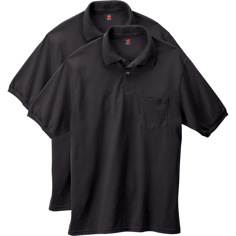 image:imageHanes Mens Short Sleeve Jersey Pocket Polo Pack of 2Black