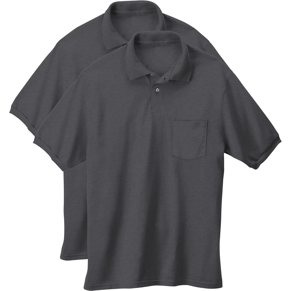 image:imageHanes Mens Short Sleeve Jersey Pocket Polo Pack of 2Charcoal Heather