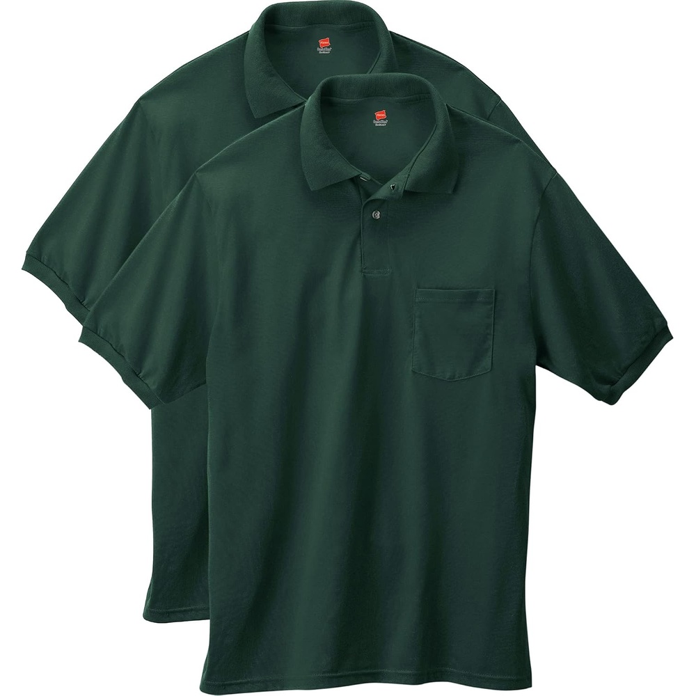 image:imageHanes Mens Short Sleeve Jersey Pocket Polo Pack of 2Deep Forest