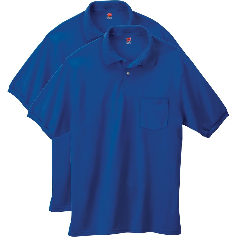 image:imageHanes Mens Short Sleeve Jersey Pocket Polo Pack of 2Deep Royal