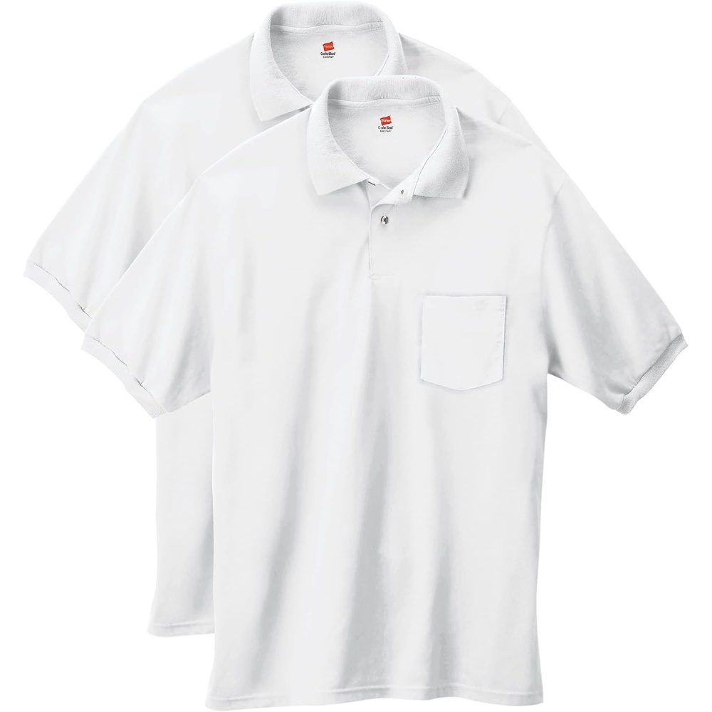 image:imageHanes Mens Short Sleeve Jersey Pocket Polo Pack of 2White