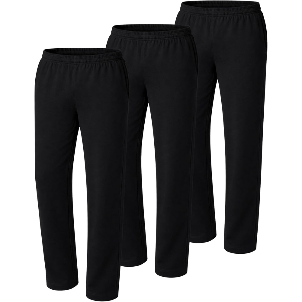 image:imageHanes Mens Sweatpants Pack 3Pack Essentials Midweight Cotton Jersey Lounge Pants Open Bottom Pockets 32BlackBlackBlack