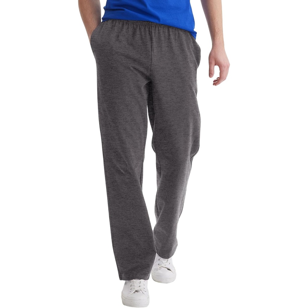 image:imageHanes Mens Sweatpants Pack 3Pack Essentials Midweight Cotton Jersey Lounge Pants Open Bottom Pockets 32Charcoal Heather