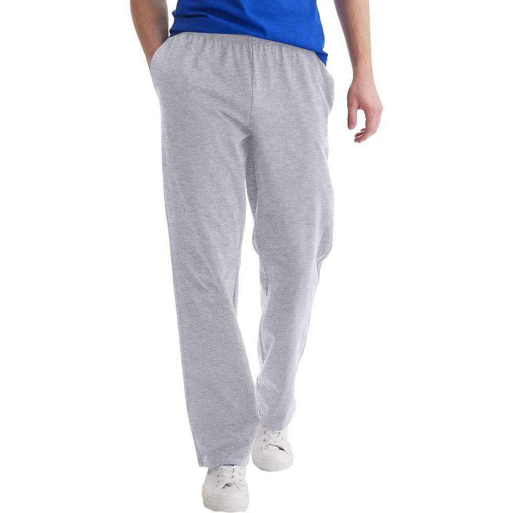 image:imageHanes Mens Sweatpants Pack 3Pack Essentials Midweight Cotton Jersey Lounge Pants Open Bottom Pockets 32Light Steel