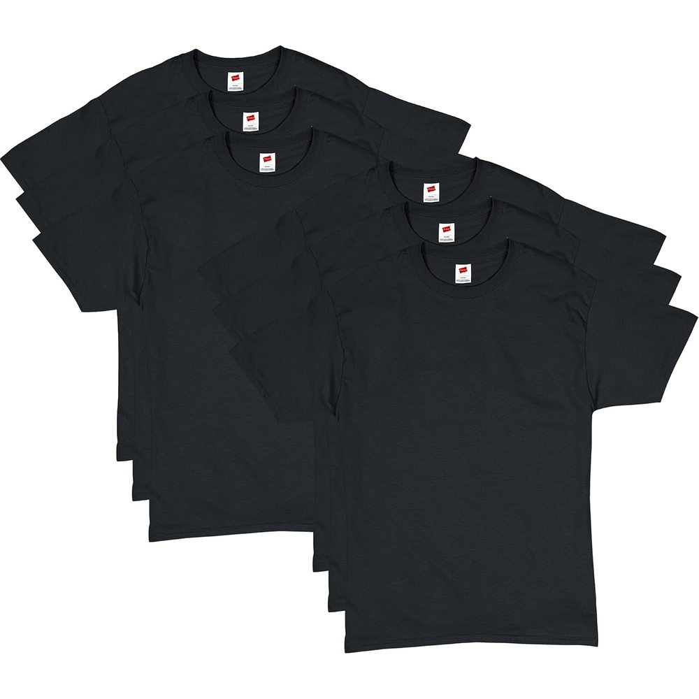 image:imageHanes Mens TShirt Pack 4 or 6 Pack EssentialT Crewneck Cotton TShirts Everyday Mens Clothing Big amp TallBlack 6 Pack