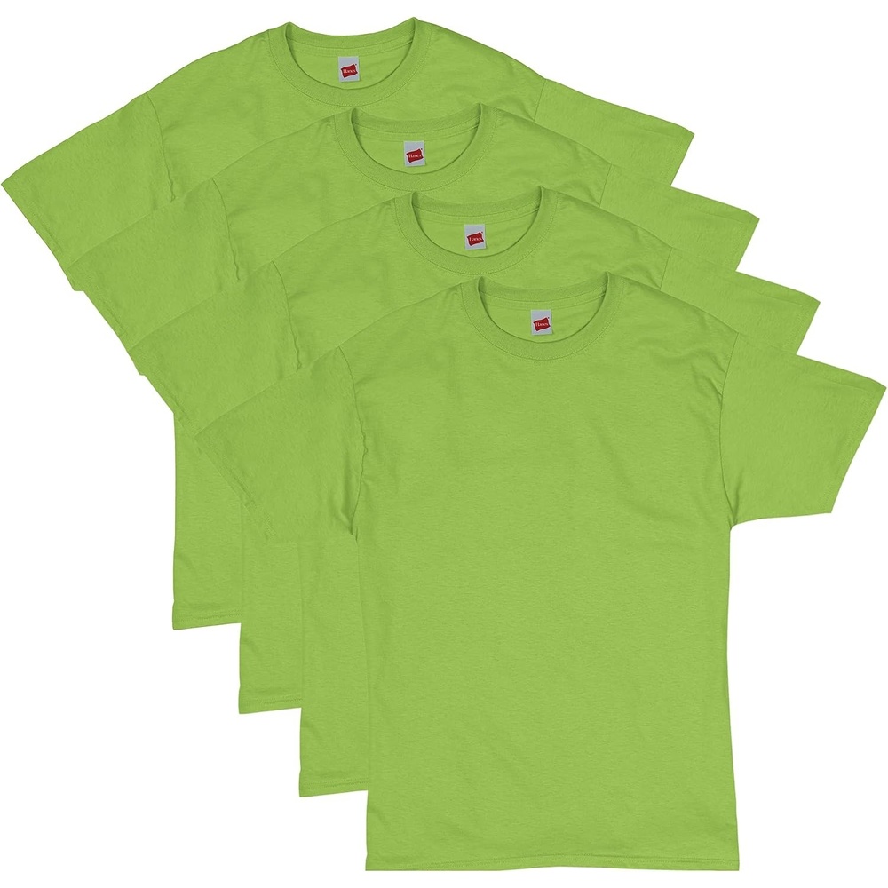 image:imageHanes Mens TShirt Pack 4 or 6 Pack EssentialT Crewneck Cotton TShirts Everyday Mens Clothing Big amp TallLime 4 Pack