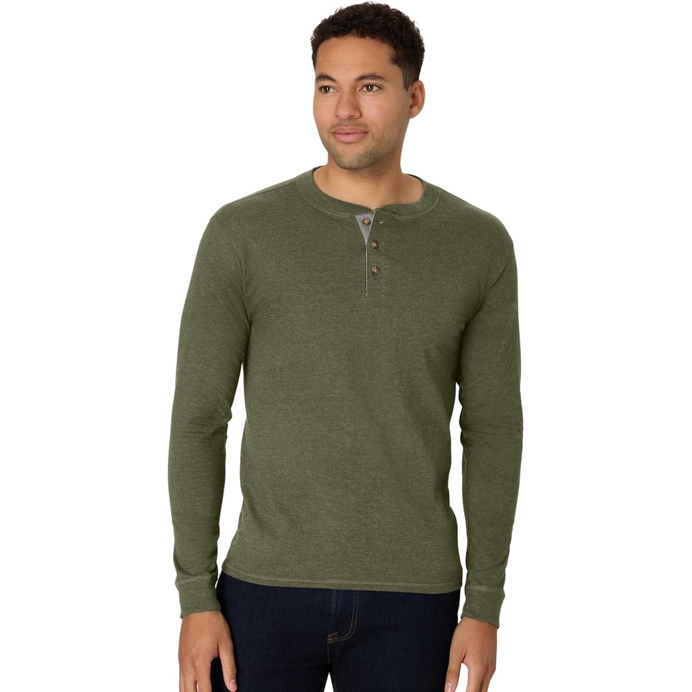 image:imageHanes Mens TShirts Mens Beefyt Henley Shirts Mens Cotton Long Sleeve ShirtsCamouflage Green Htr