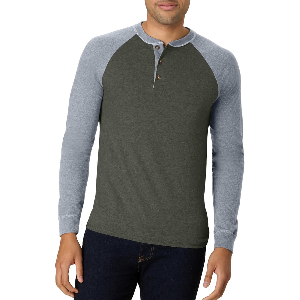 image:imageHanes Mens TShirts Mens Beefyt Henley Shirts Mens Cotton Long Sleeve ShirtsCamouflage GreenOxford Gray