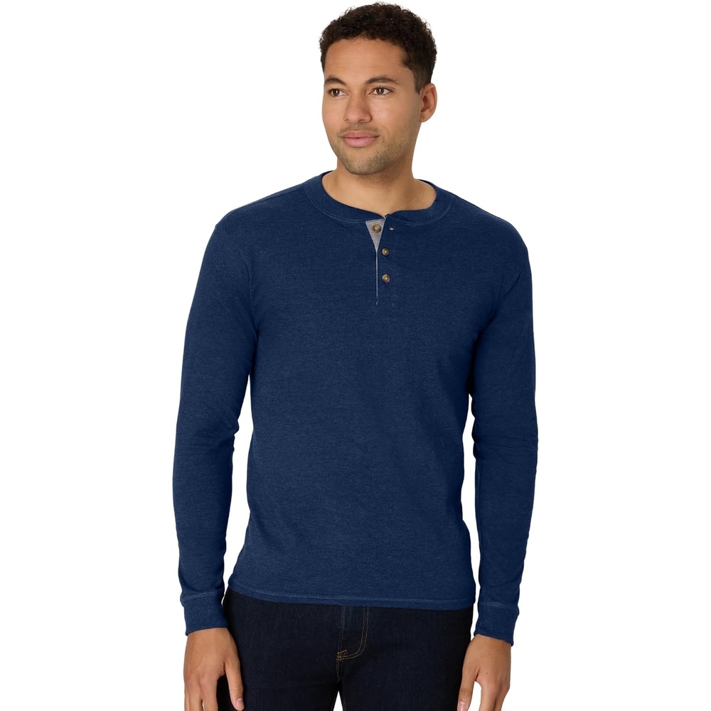 image:imageHanes Mens TShirts Mens Beefyt Henley Shirts Mens Cotton Long Sleeve ShirtsNavy Heather