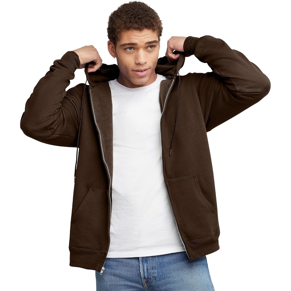 image:imageHanes Mens Ultimate FullZip Hoodie Mens Hooded Fleece Sweatshirt with ZipperDark Chocolate
