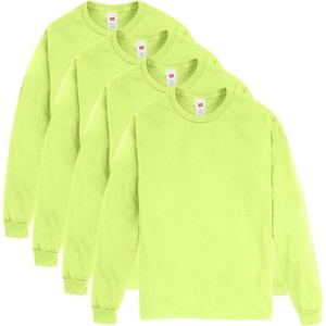 Hanes Men’s Essentials Long-Sleeve T-Shirt, Crewneck Cotton T-Shirts for Men, 2-Pack(Safety Green – 4 Pack)