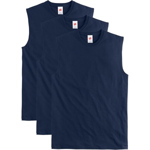 Hanes Men’s Essentials Midweight Muscle T-Shirt Pack, Cotton Muscle Tank Shirts, 3-Pack(Athletic Navy)