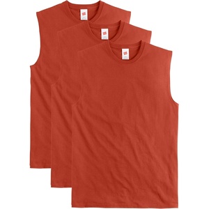 Hanes Men’s Essentials Midweight Muscle T-Shirt Pack, Cotton Muscle Tank Shirts, 3-Pack(Champion Scarlet)