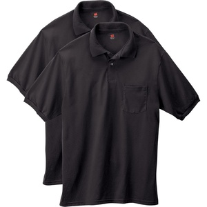 Hanes Men’s Short Sleeve Jersey Pocket Polo (Pack of 2)(Black)