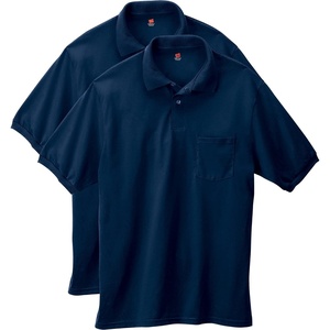 Hanes Men’s Short Sleeve Jersey Pocket Polo (Pack of 2)(Navy)